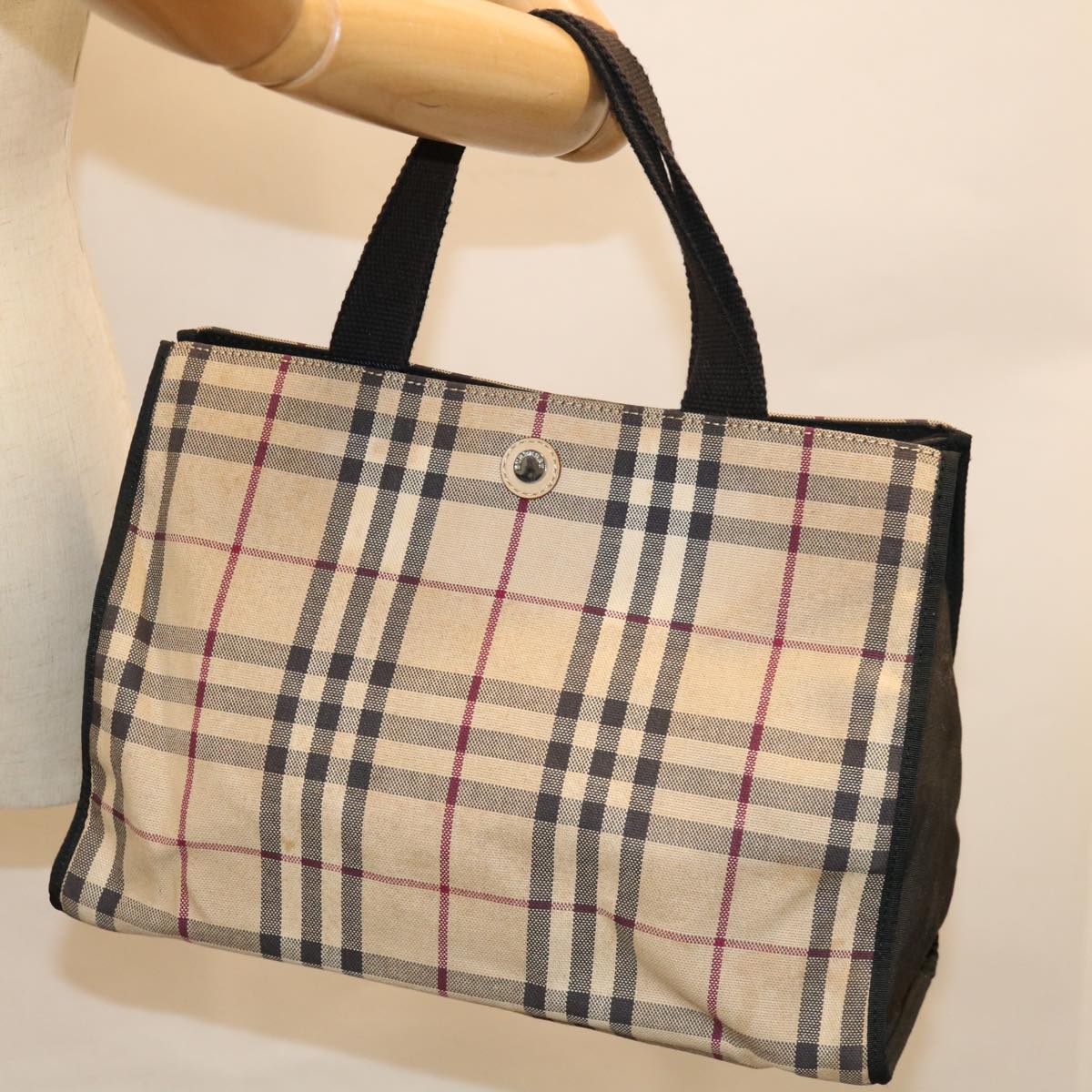 BURBERRY Nova Check Tote Bag Canvas Beige Auth ac2620