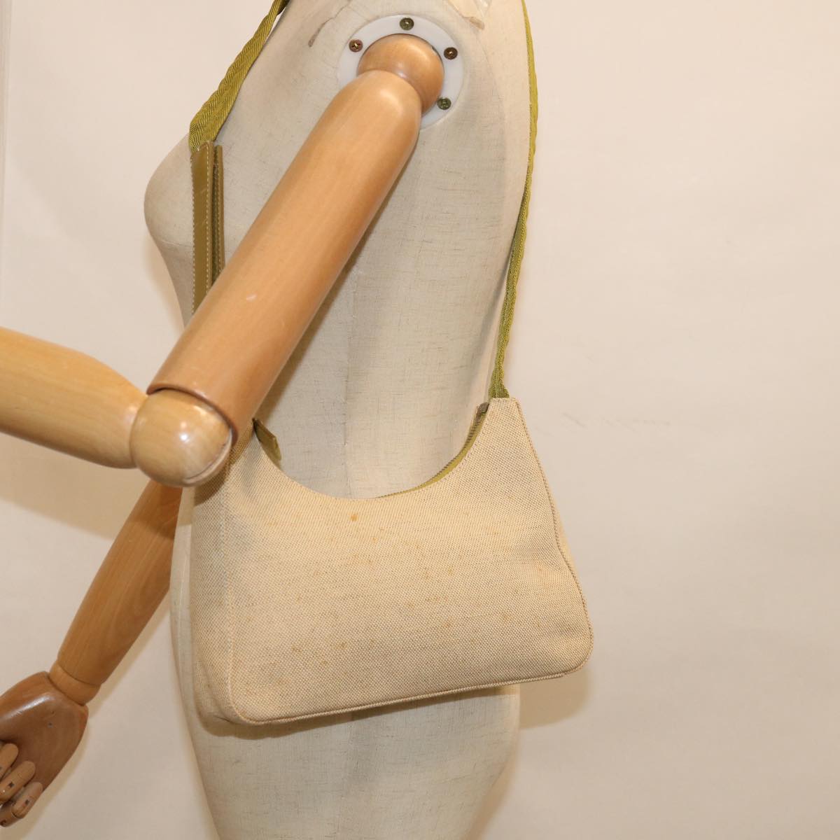 PRADA Shoulder Bag Canvas Beige Auth ac2628