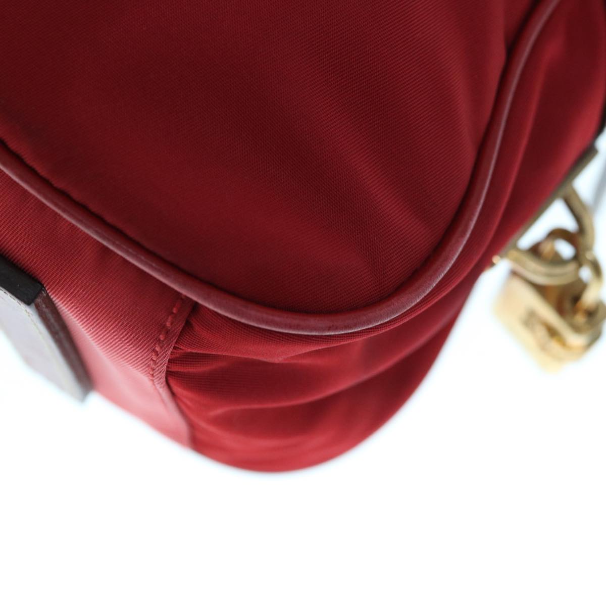 PRADA Shoulder Bag Nylon Leather Red Auth ac2652