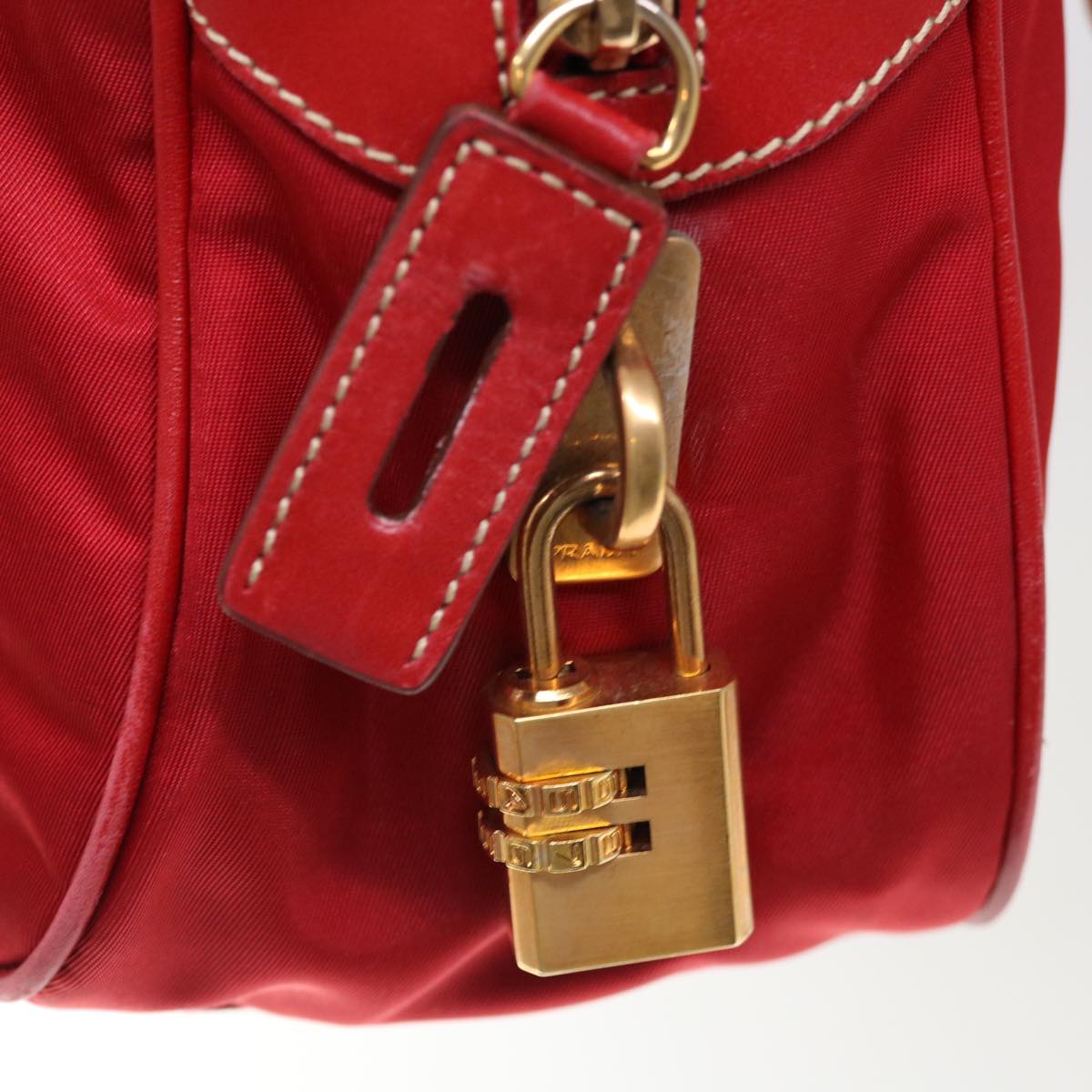 PRADA Shoulder Bag Nylon Leather Red Auth ac2652