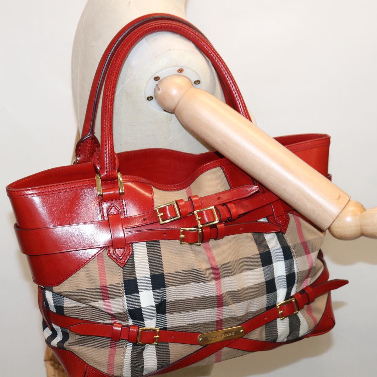 BURBERRY Nova Check Tote Bag Canvas Beige Auth ac2663