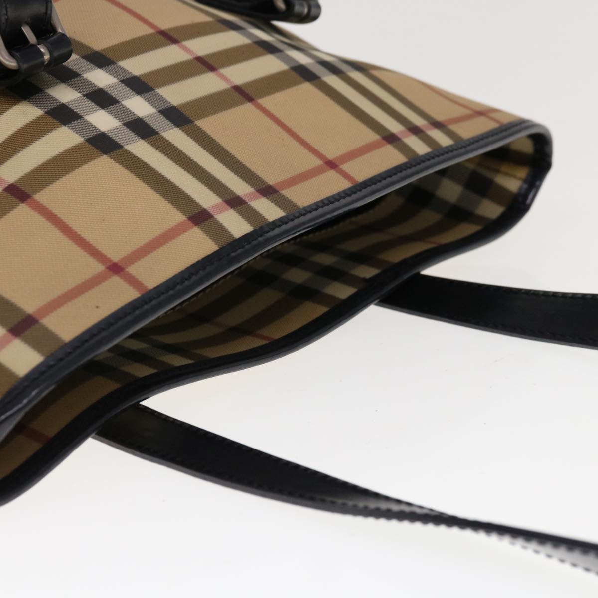 BURBERRY Nova Check Shoulder Bag Coated Canvas Beige Auth ac2665