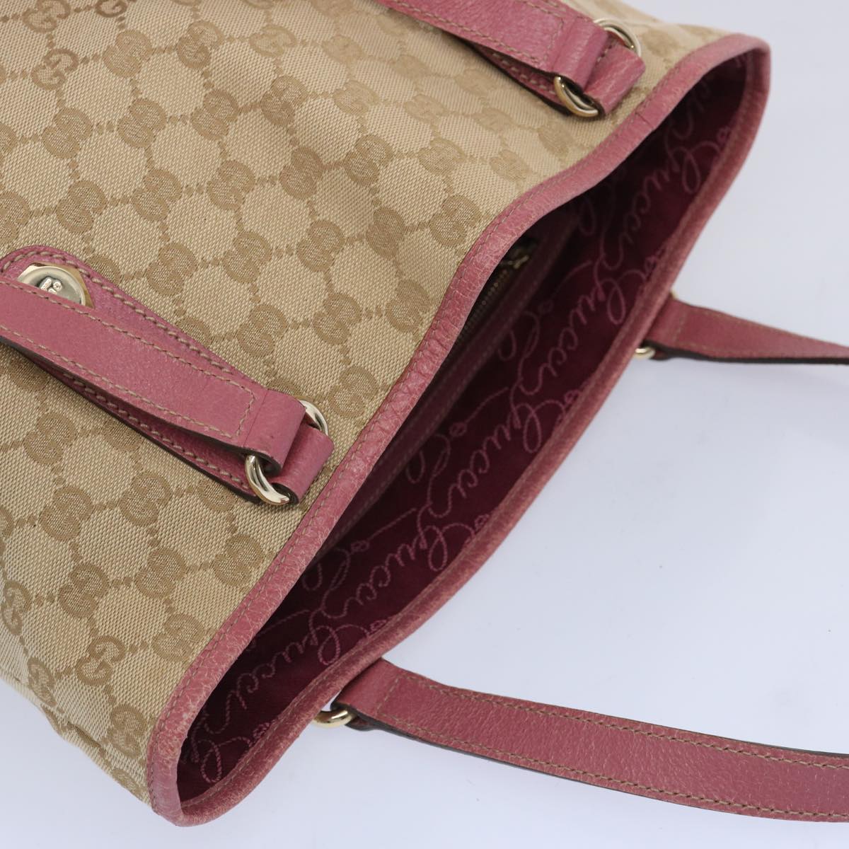 GUCCI GG Canvas Shoulder Bag Beige Pink Auth ac2692