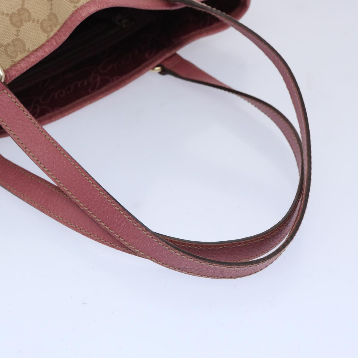 GUCCI GG Canvas Shoulder Bag Beige Pink Auth ac2692