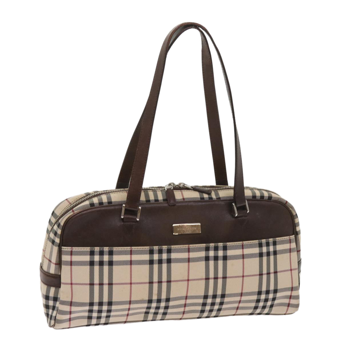 BURBERRY Nova Check Hand Bag Nylon Beige Brown Auth ac2695