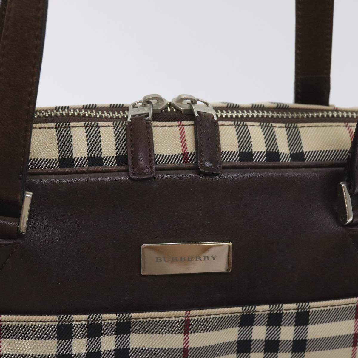 BURBERRY Nova Check Hand Bag Nylon Beige Brown Auth ac2695