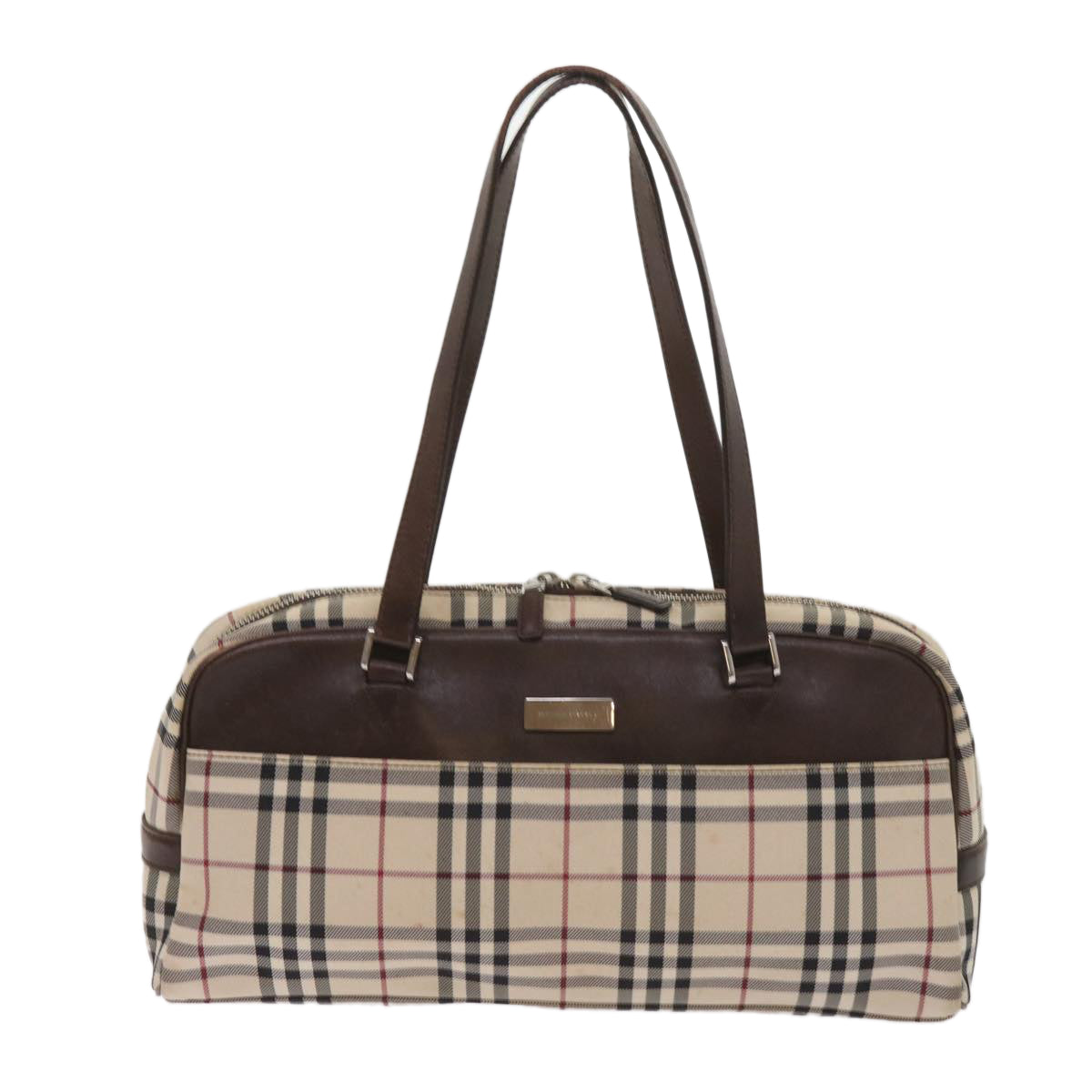 BURBERRY Nova Check Hand Bag Nylon Beige Brown Auth ac2695