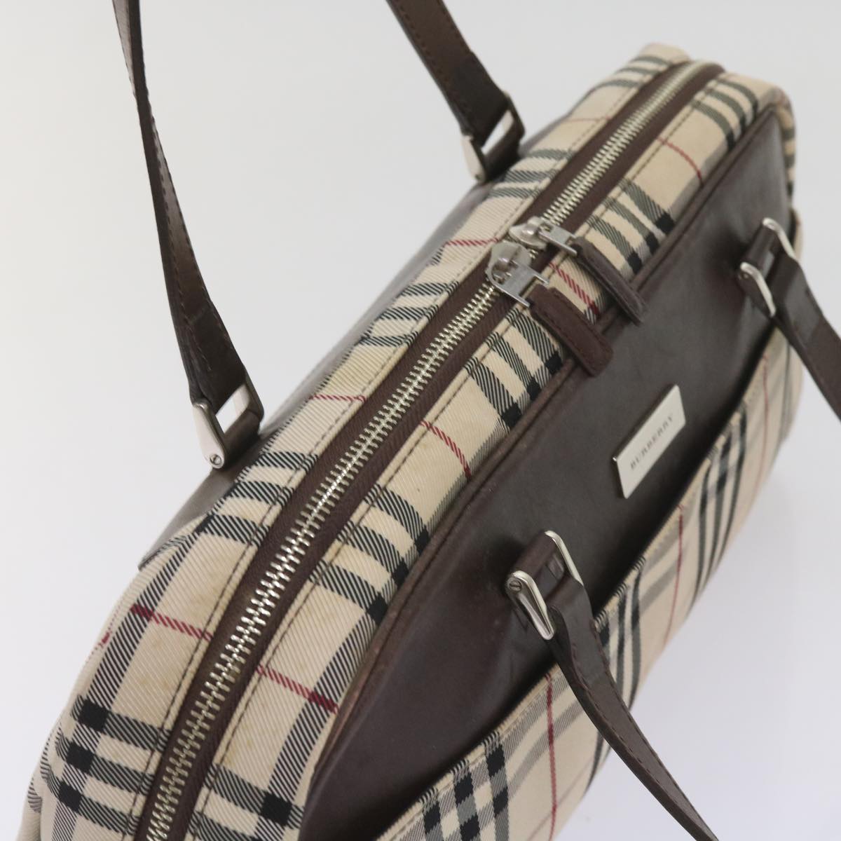 BURBERRY Nova Check Hand Bag Nylon Beige Brown Auth ac2695