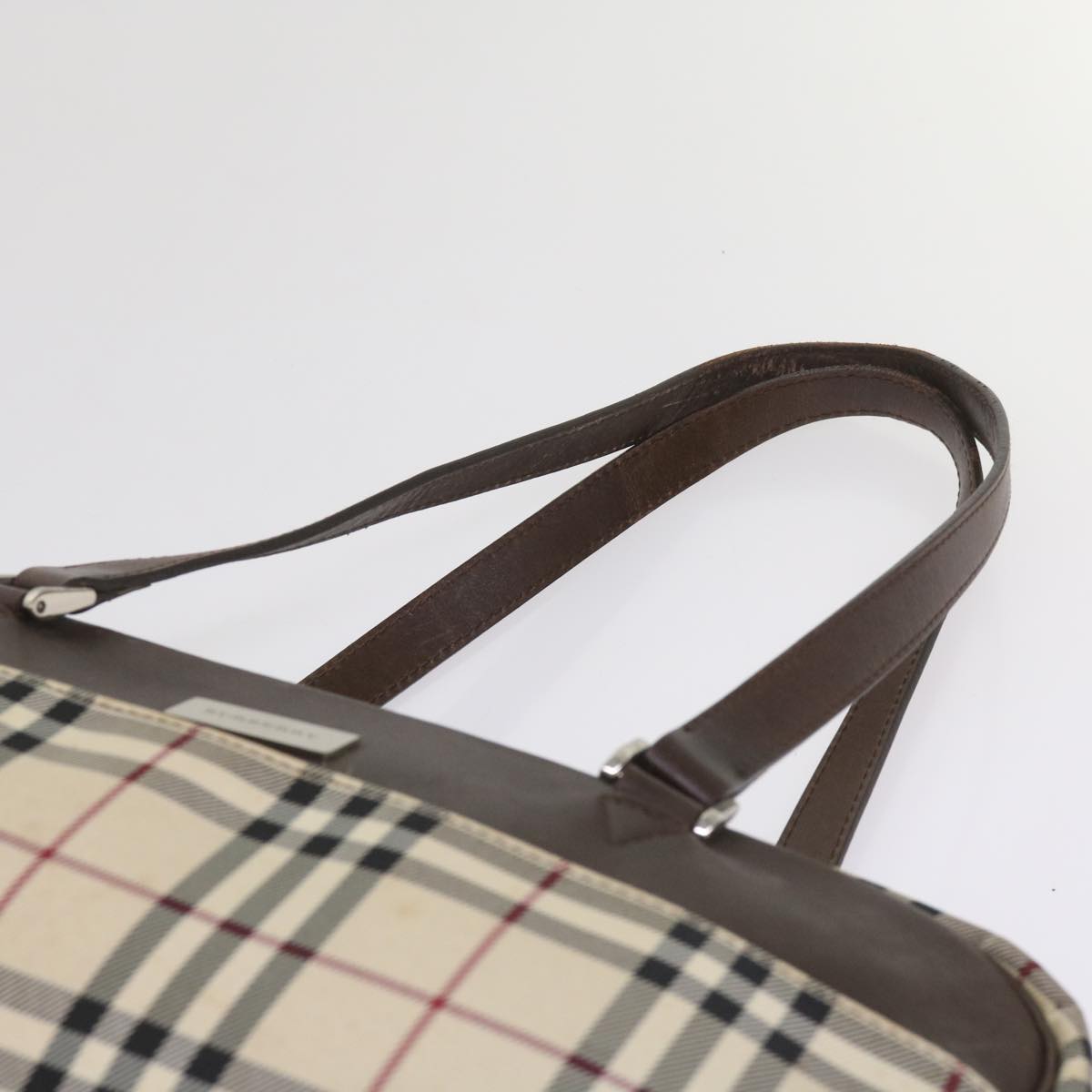 BURBERRY Nova Check Hand Bag Nylon Beige Brown Auth ac2695