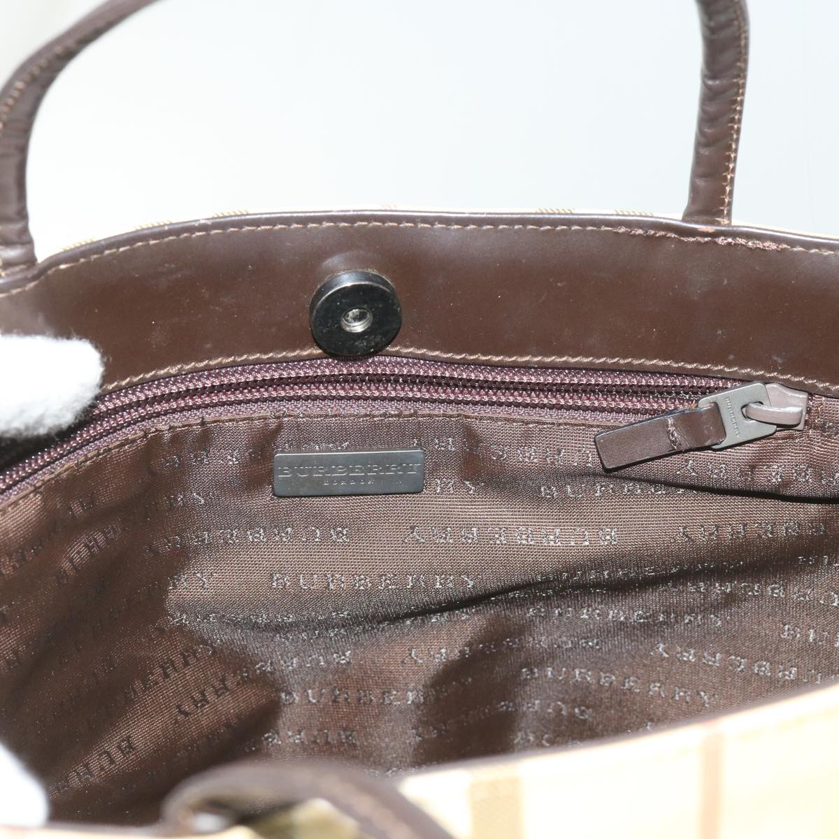 BURBERRY Nova Check Hand Bag PVC Beige Brown Auth ac2702