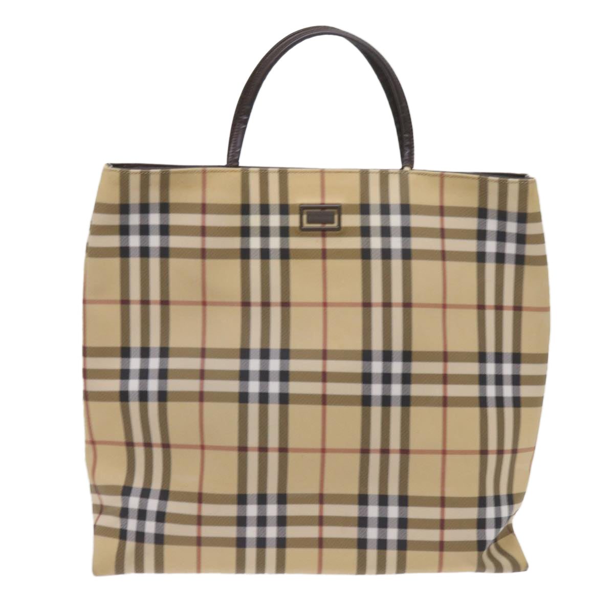 BURBERRY Nova Check Hand Bag PVC Beige Brown Auth ac2702