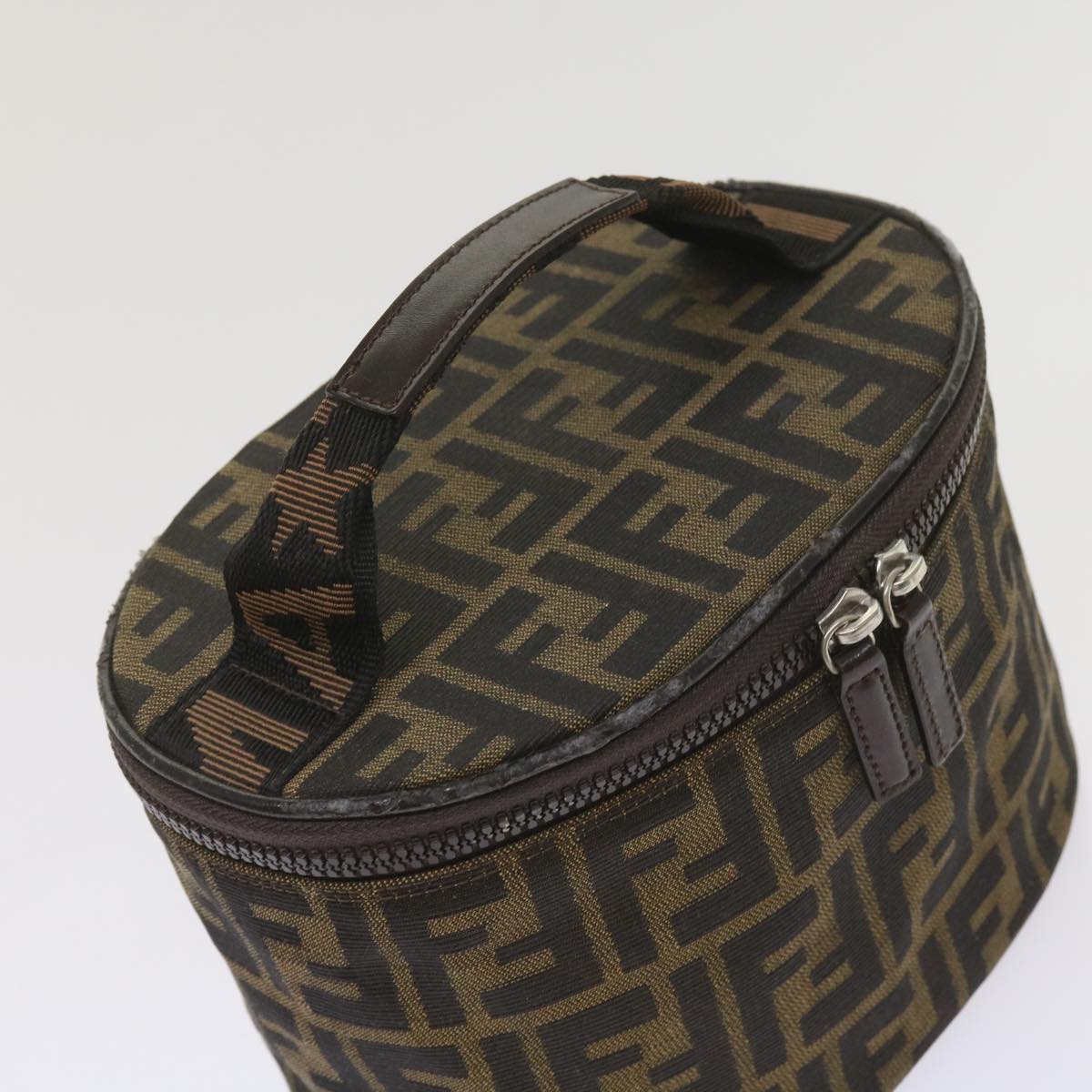 FENDI Zucca Canvas Vanity Cosmetic Pouch Brown Auth ac2711