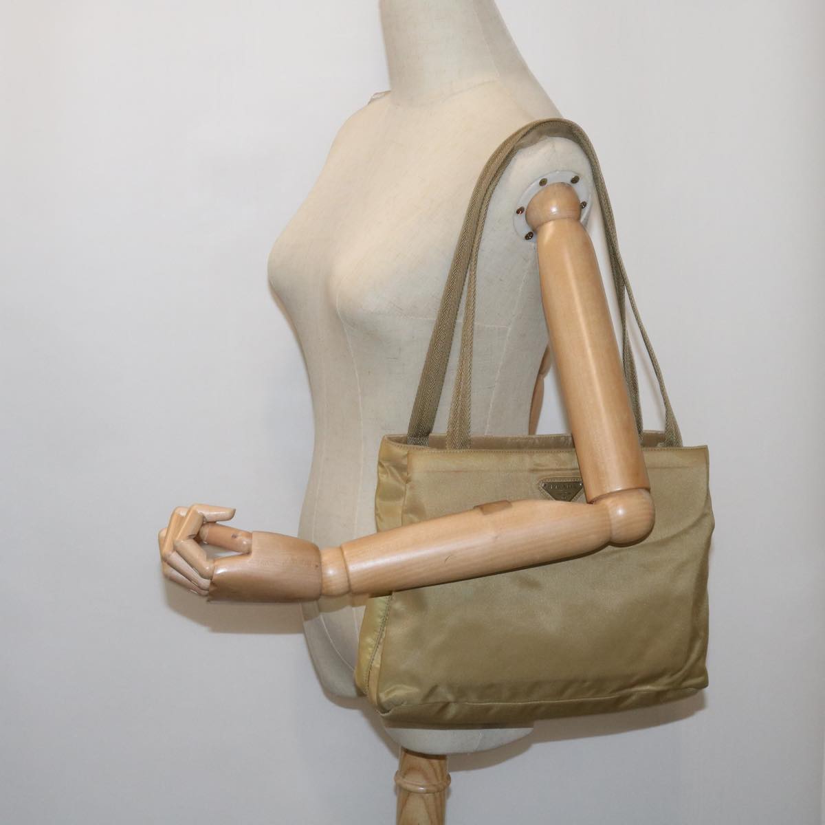 PRADA Shoulder Bag Nylon Beige Auth ac2724