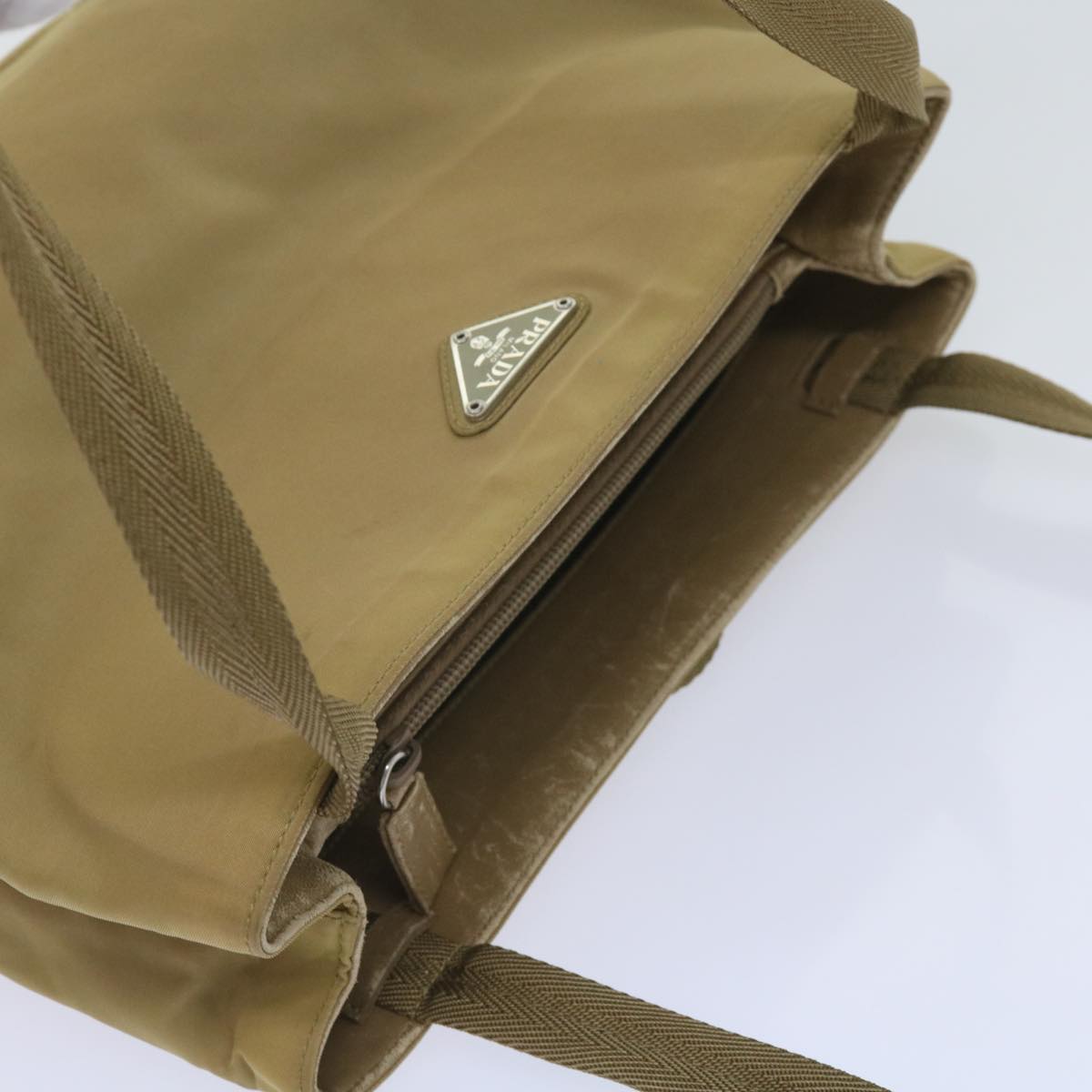 PRADA Shoulder Bag Nylon Beige Auth ac2724