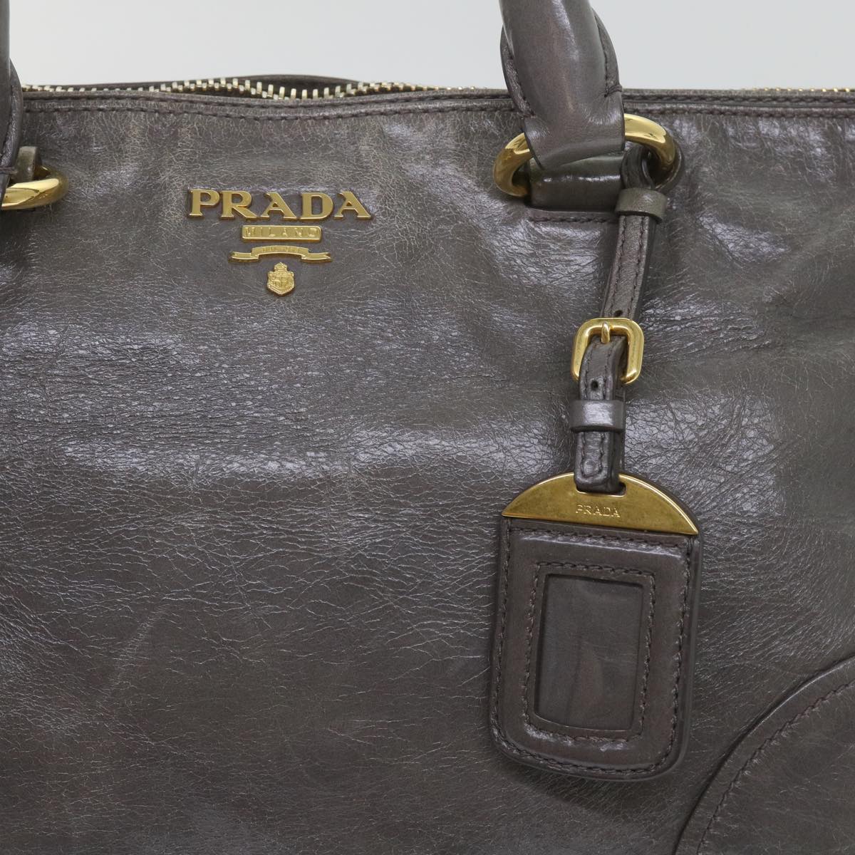 PRADA Hand Bag Leather 2way Gray Auth ac2729