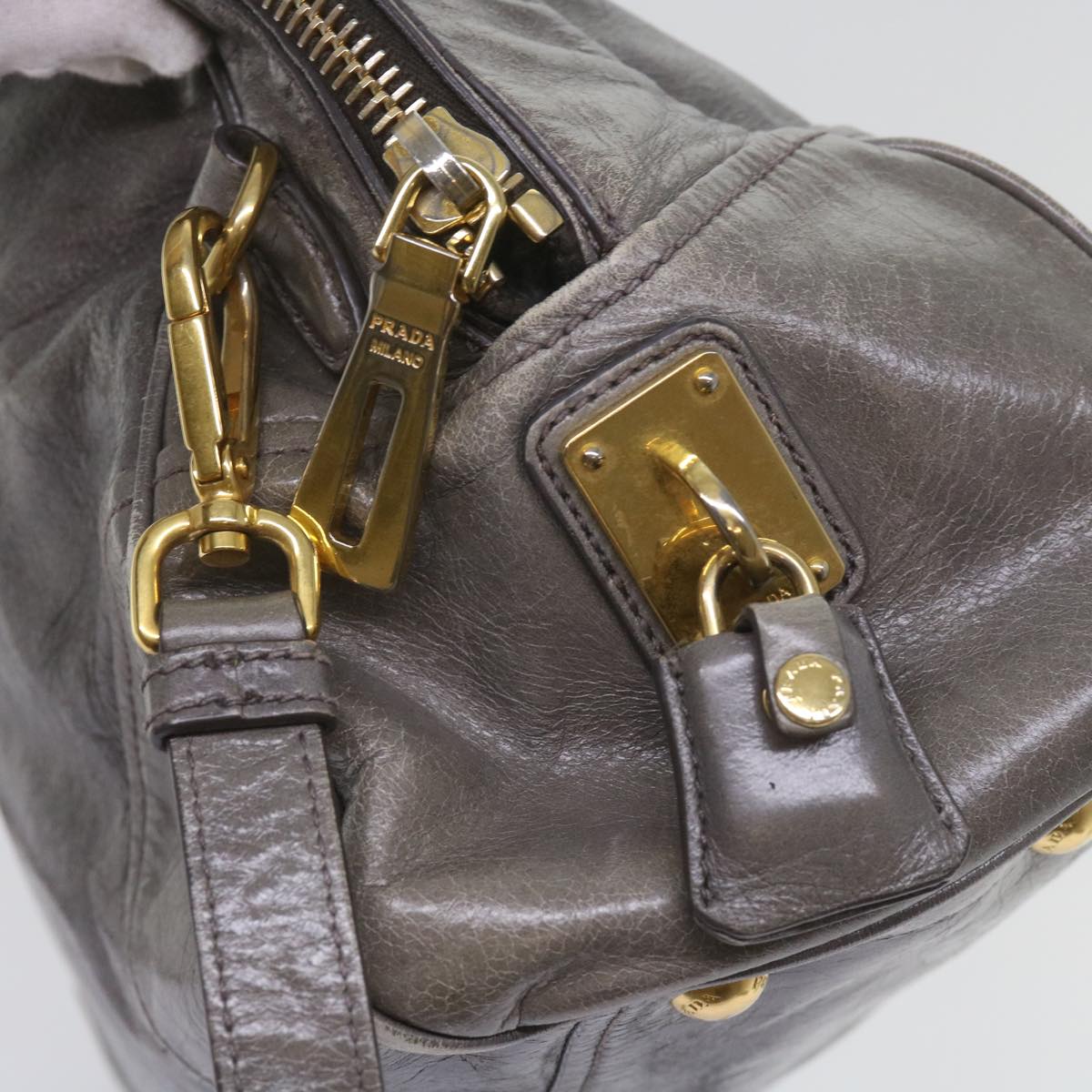 PRADA Hand Bag Leather 2way Gray Auth ac2729