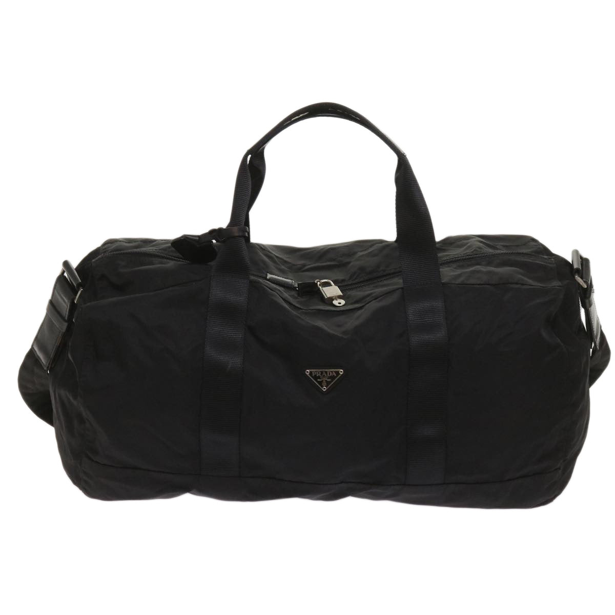 PRADA Boston Bag Nylon 2way Black Auth ac2736