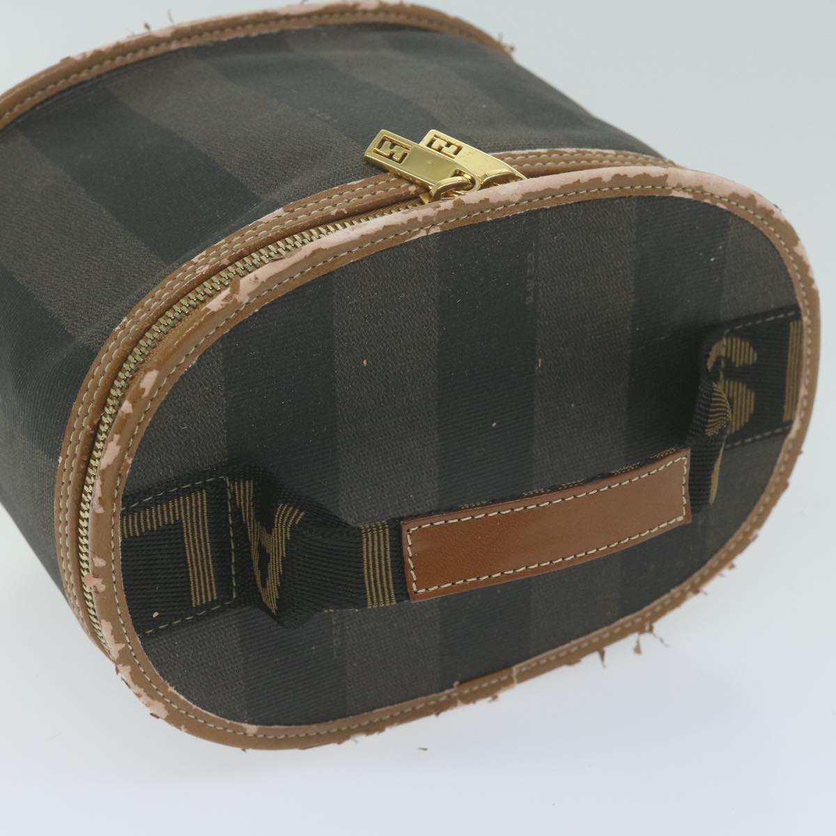 FENDI Pecan Canvas Vanity Cosmetic Pouch Black Brown Auth ac2740