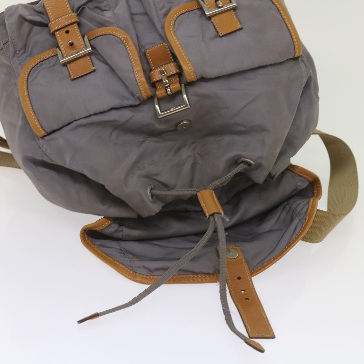 PRADA Backpack Nylon Gray Beige Auth ac2741