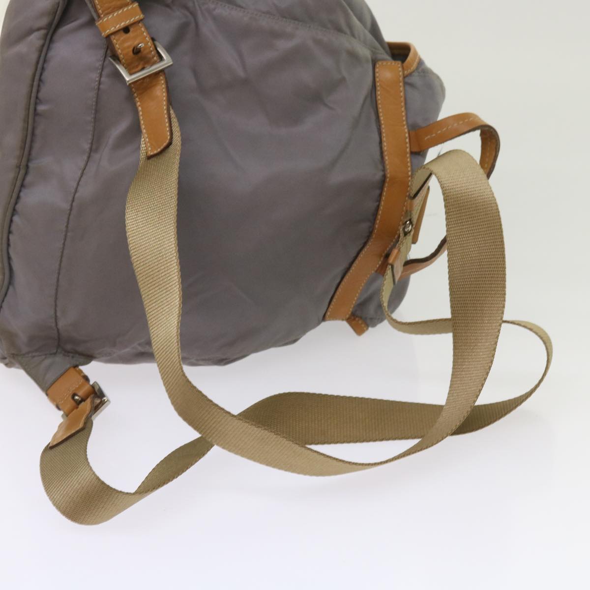 PRADA Backpack Nylon Gray Beige Auth ac2741