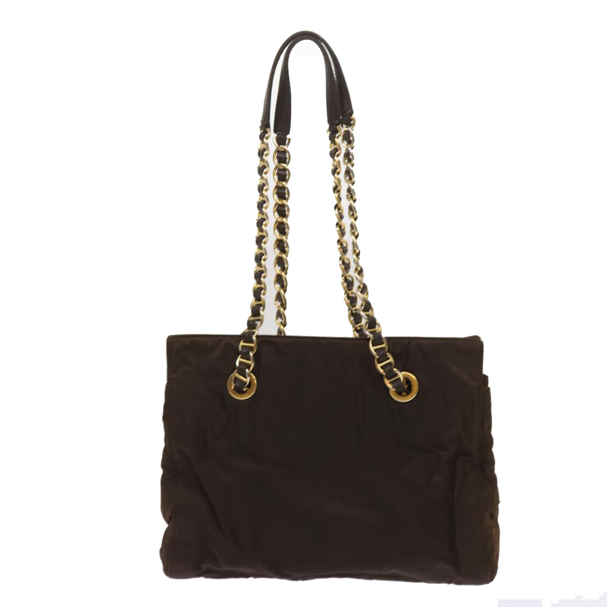 PRADA Chain Shoulder Bag Nylon Brown Auth ac2743