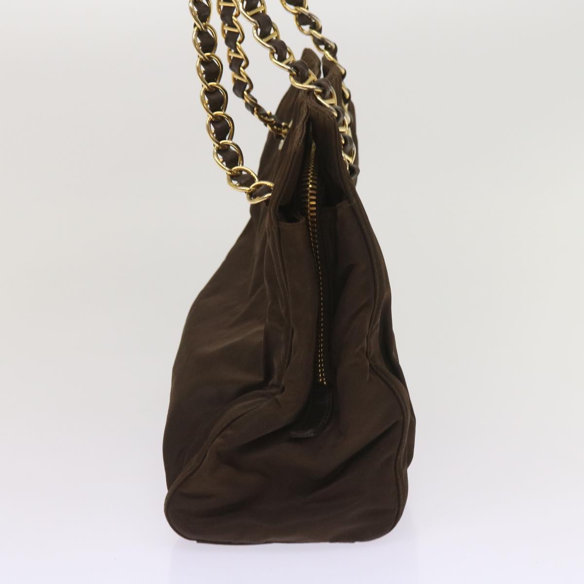 PRADA Chain Shoulder Bag Nylon Brown Auth ac2743