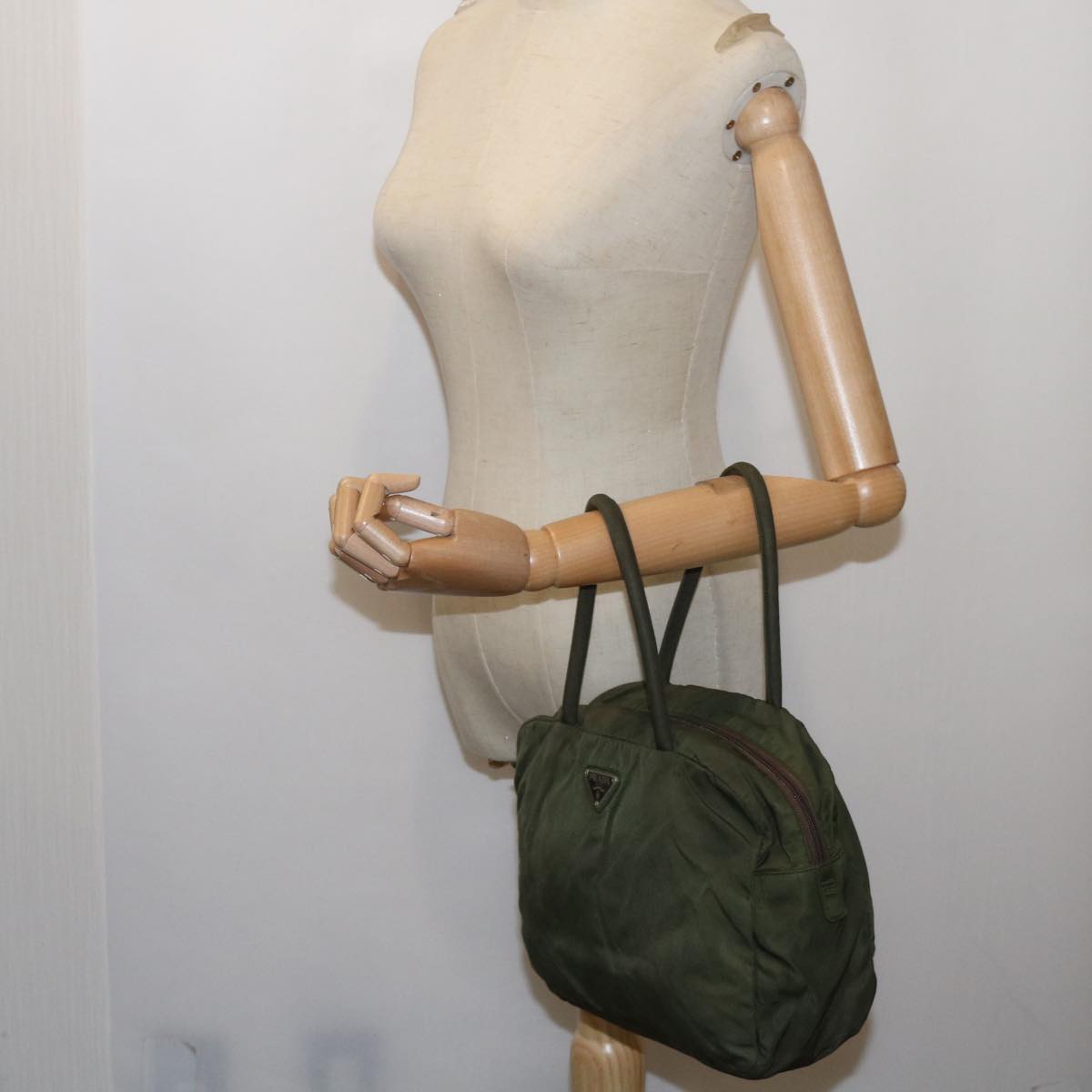 PRADA Hand Bag Nylon Green Auth ac2745