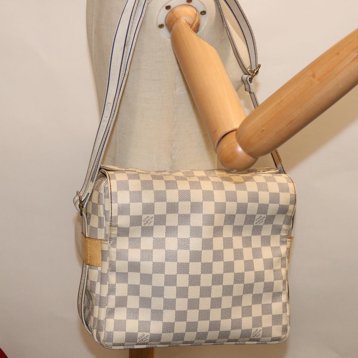 LOUIS VUITTON Damier Azur Naviglio Shoulder Bag N51189 LV Auth ac2753