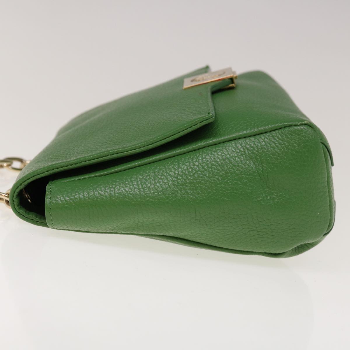 VERSACE Chain Hand Bag Leather Green Auth ac2754 - 0