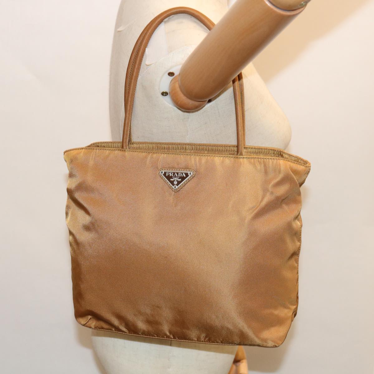 PRADA Hand Bag Nylon Bronze Auth ac2765