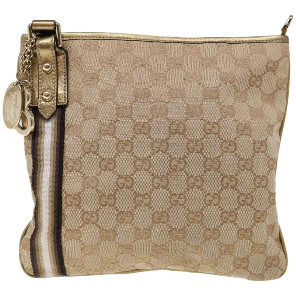 GUCCI GG Canvas Sherry Line Shoulder Bag Beige Black Brown 144388 Auth ac2767 - 0