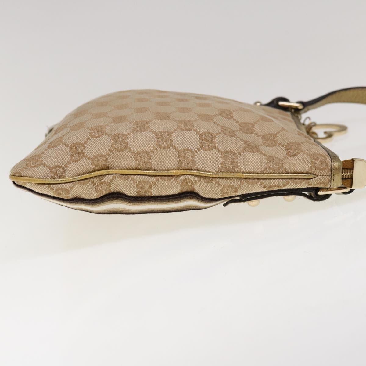 GUCCI GG Canvas Sherry Line Shoulder Bag Beige Black Brown 144388 Auth ac2767