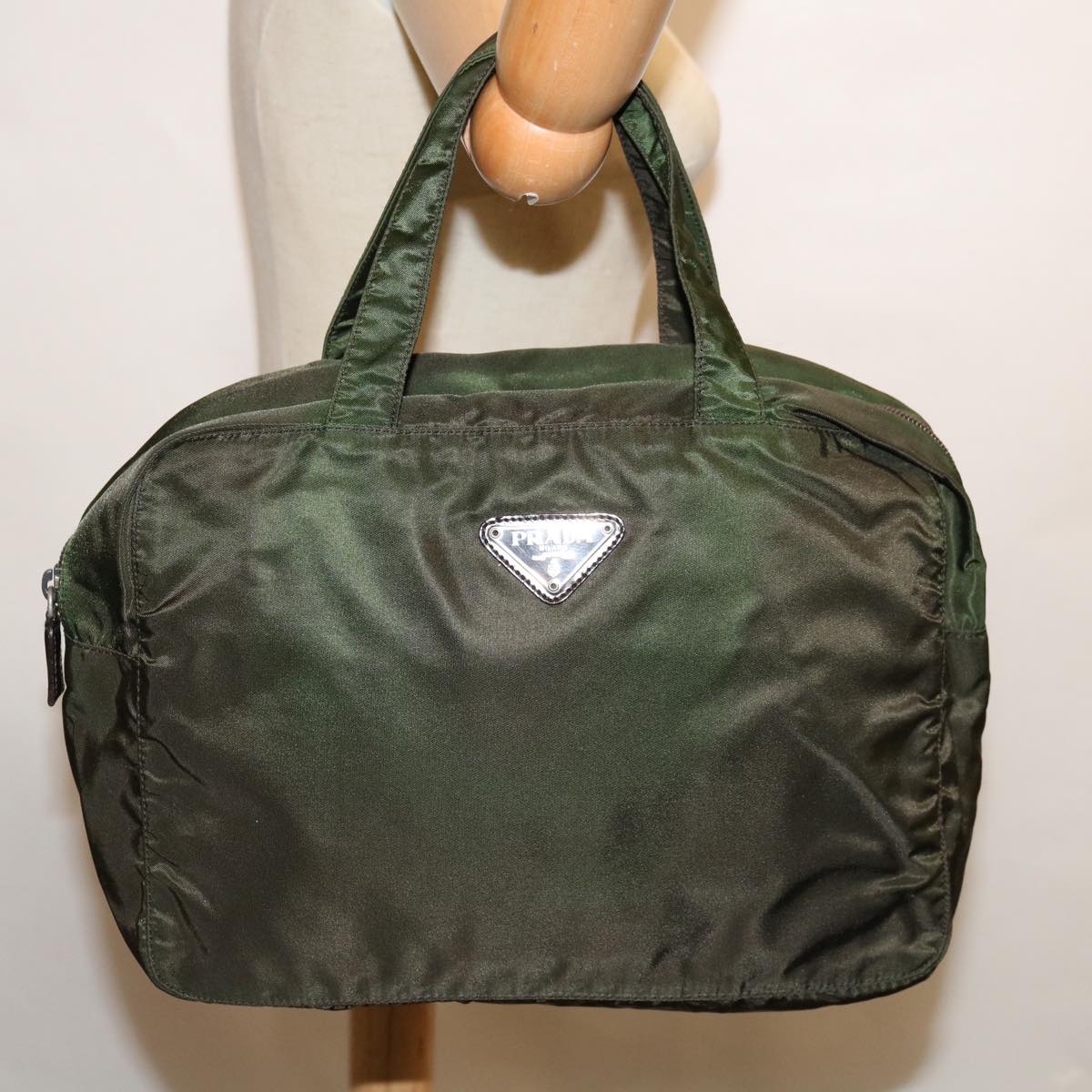 PRADA Hand Bag Nylon Green Auth ac2782