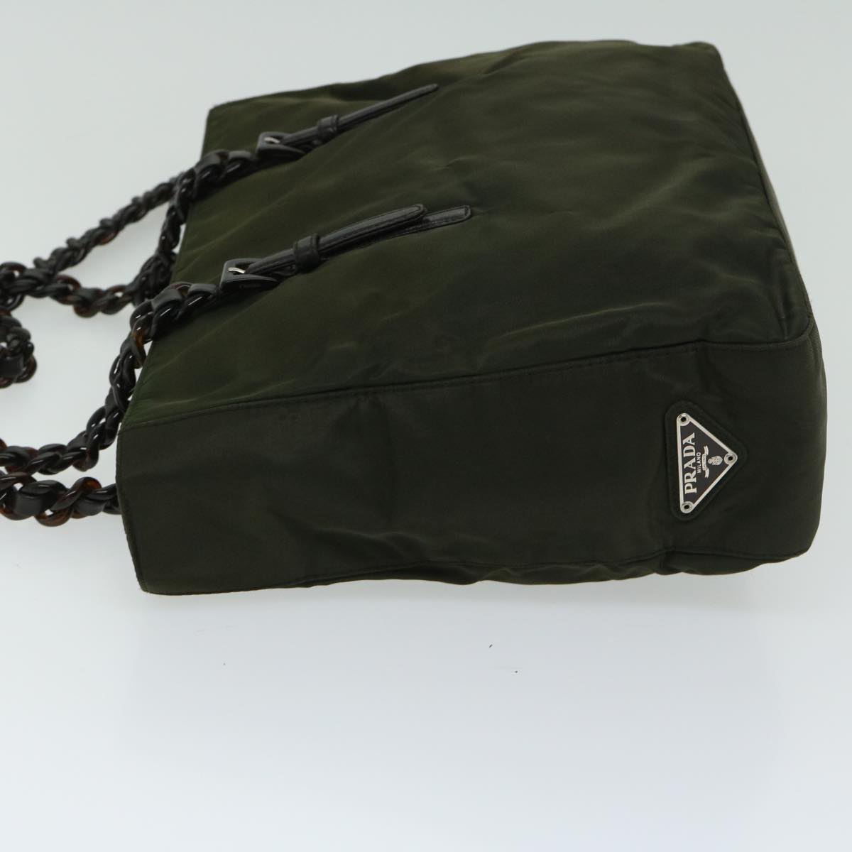 PRADA Chain Shoulder Bag Nylon Green Auth ac2783