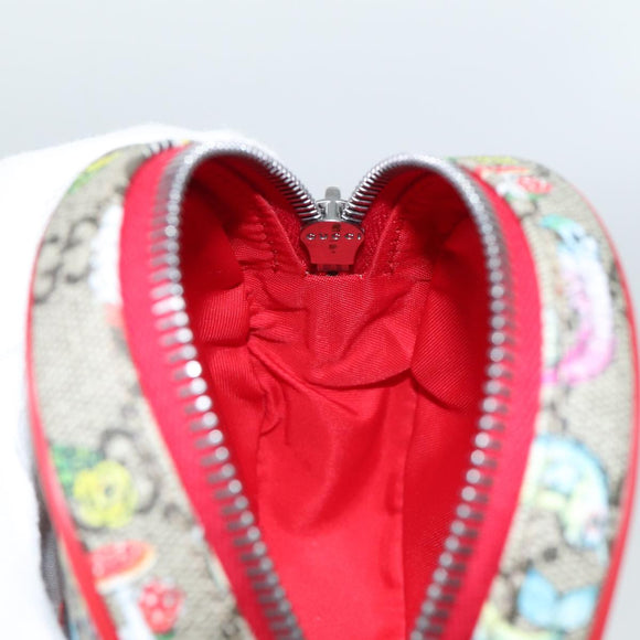 GUCCI GG Supreme Sherry Line Pouch PVC Leather Beige Red 502330 Auth ac2786V