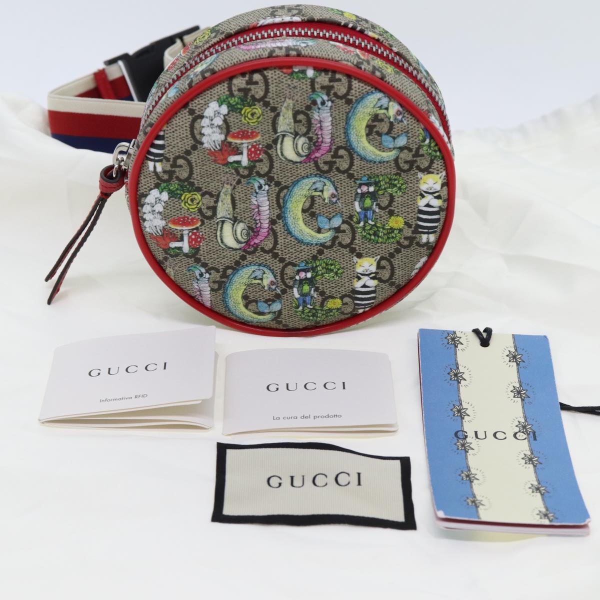 GUCCI GG Supreme Sherry Line Pouch PVC Leather Beige Red 502330 Auth ac2786