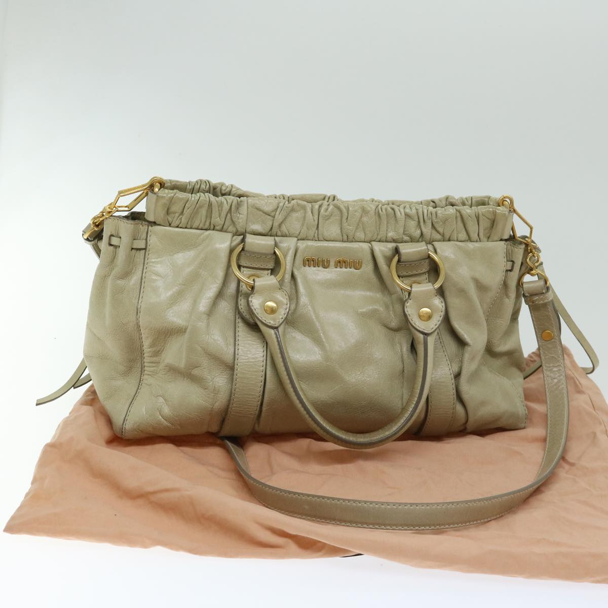 Miu Miu Hand Bag Leather 2way Beige Auth ac2807
