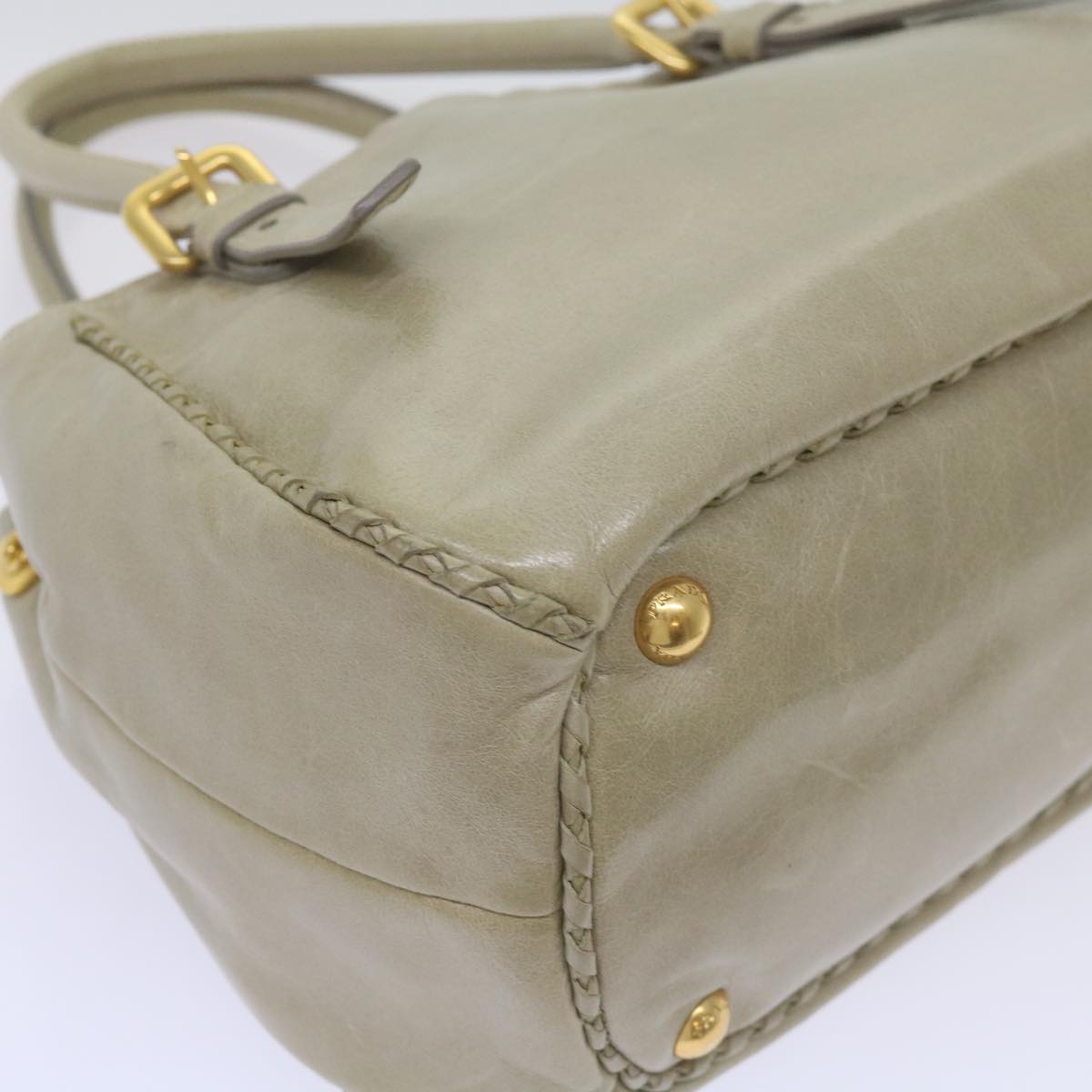 PRADA Hand Bag Leather Beige Auth ac2810