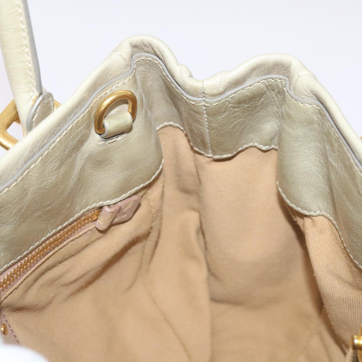 PRADA Hand Bag Leather Beige Auth ac2810