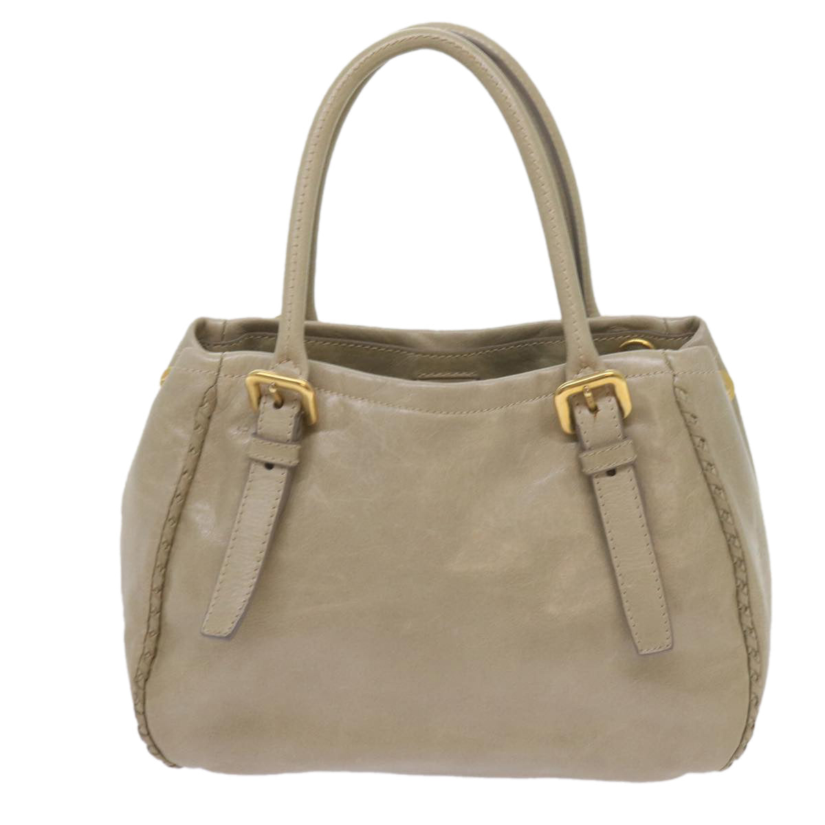 PRADA Hand Bag Leather Beige Auth ac2810 - 0