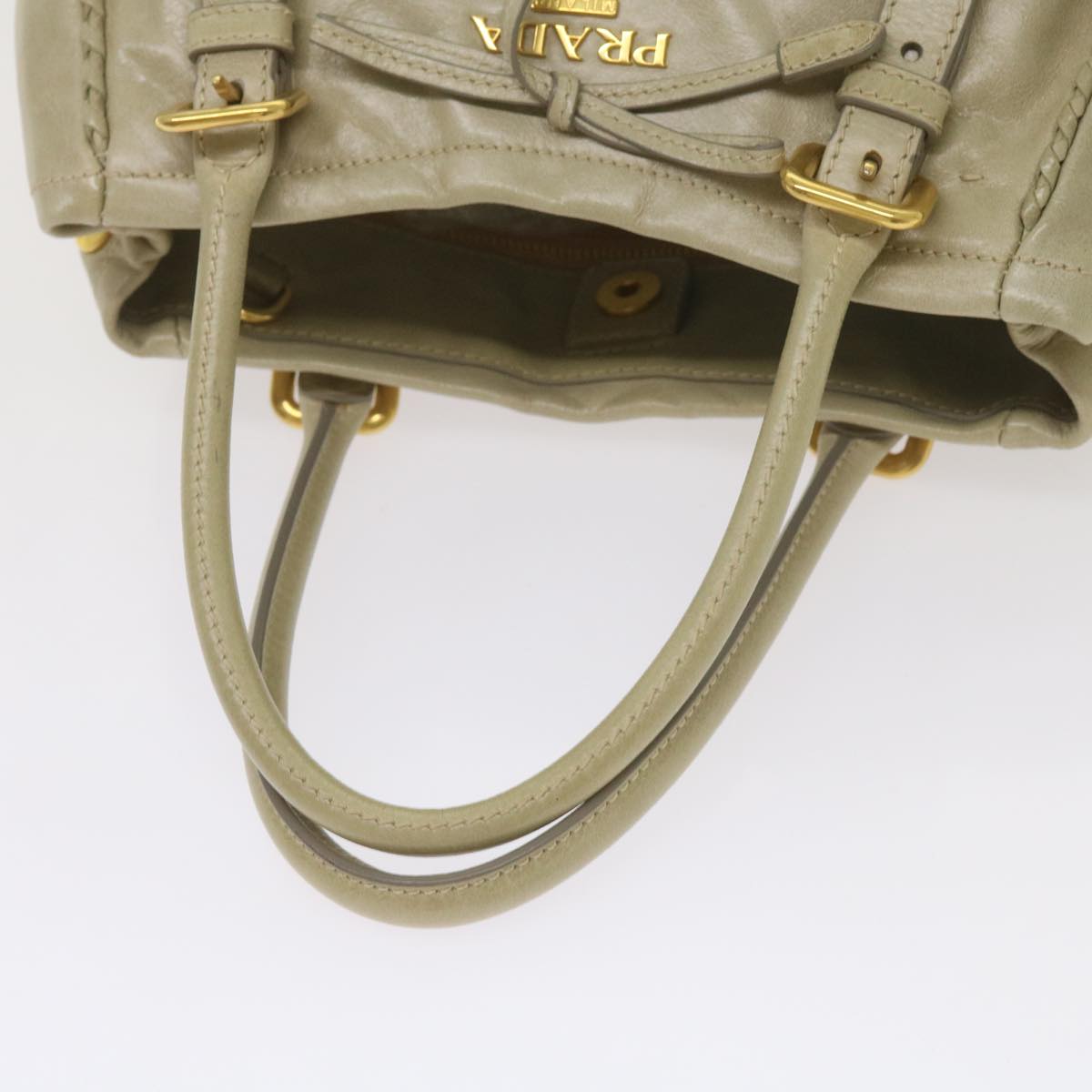 PRADA Hand Bag Leather Beige Auth ac2810