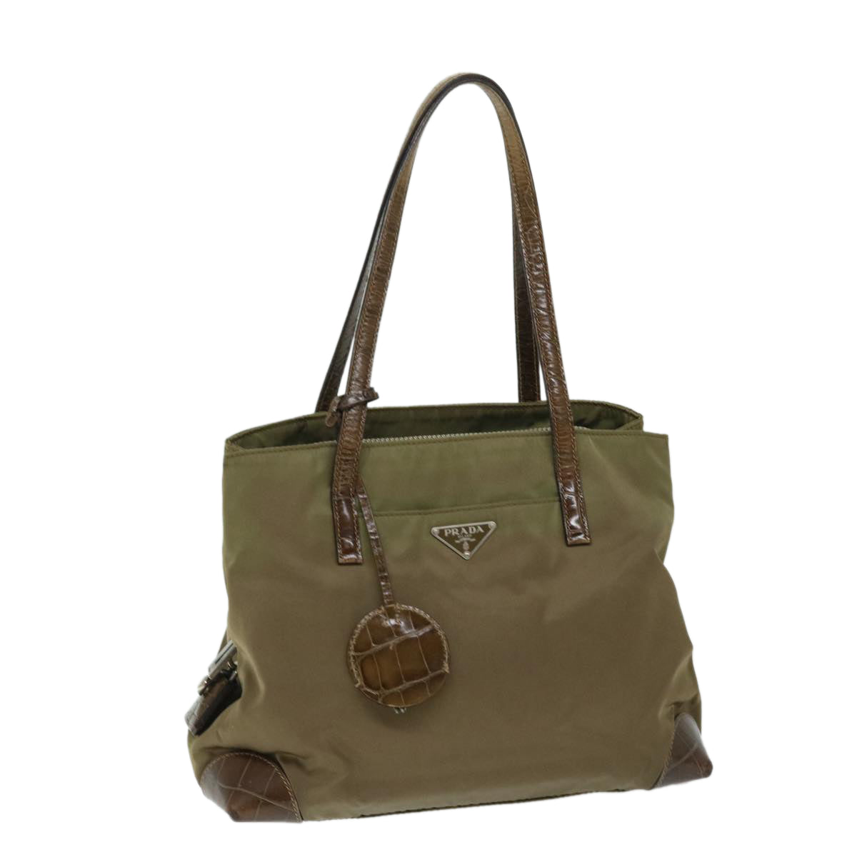 PRADA Hand Bag Nylon Khaki Auth ac2811