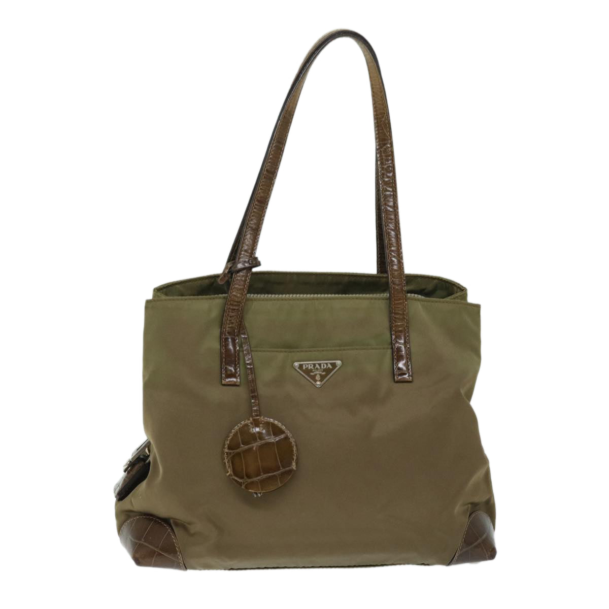 PRADA Hand Bag Nylon Khaki Auth ac2811