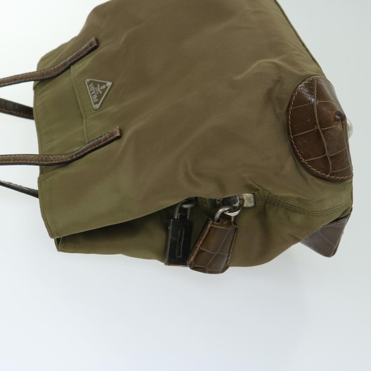 PRADA Hand Bag Nylon Khaki Auth ac2811