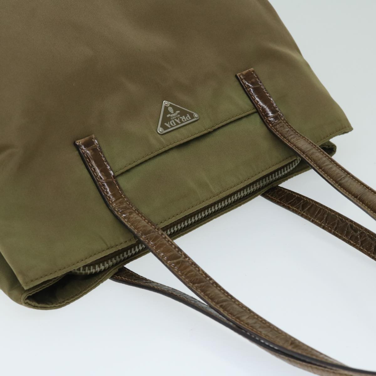 PRADA Hand Bag Nylon Khaki Auth ac2811