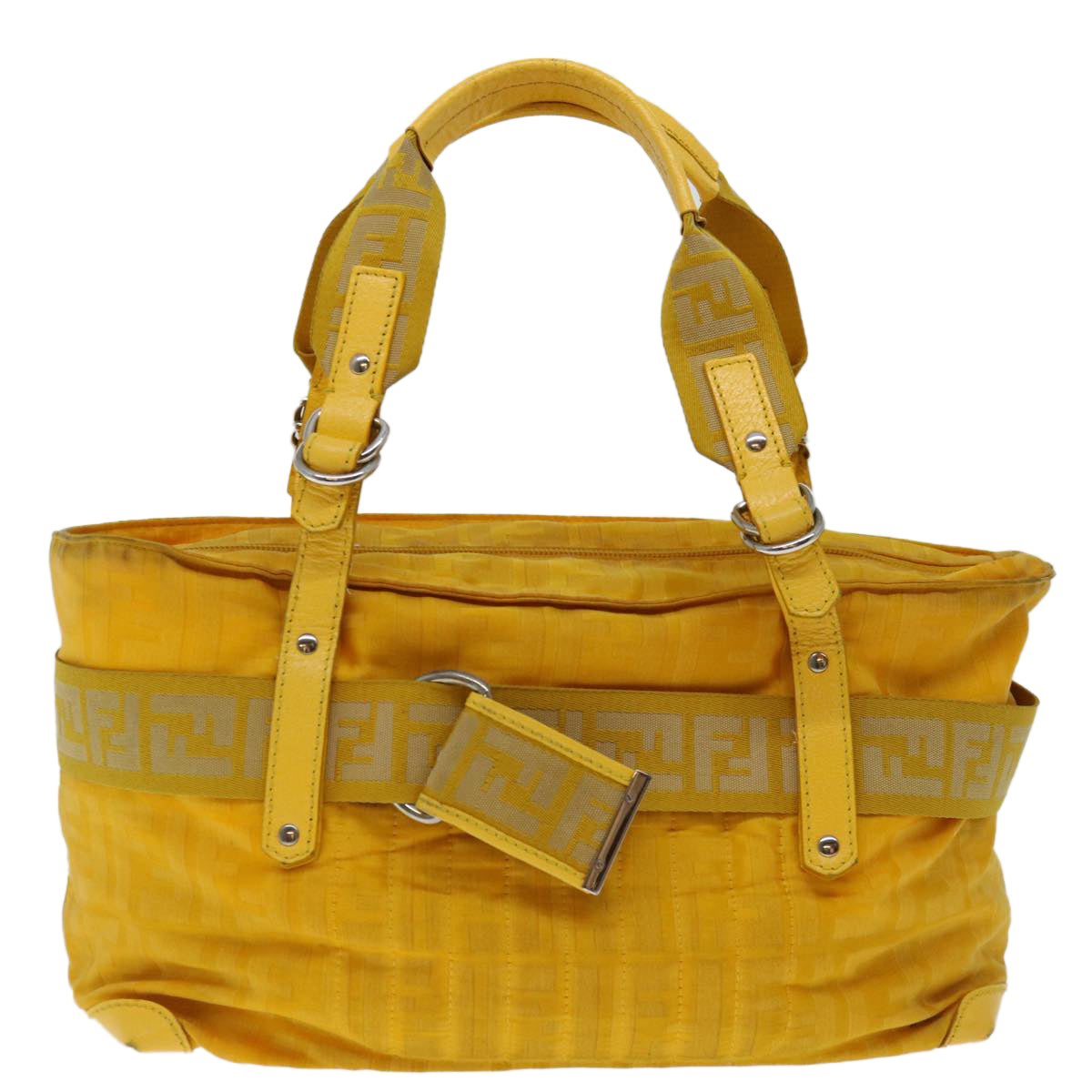 FENDI Zucca Canvas Hand Bag Yellow Auth ac2820