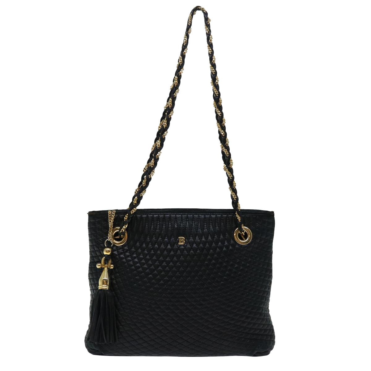 BALLY Quilted Chain Shoulder Bag Leather Black Auth ac2821