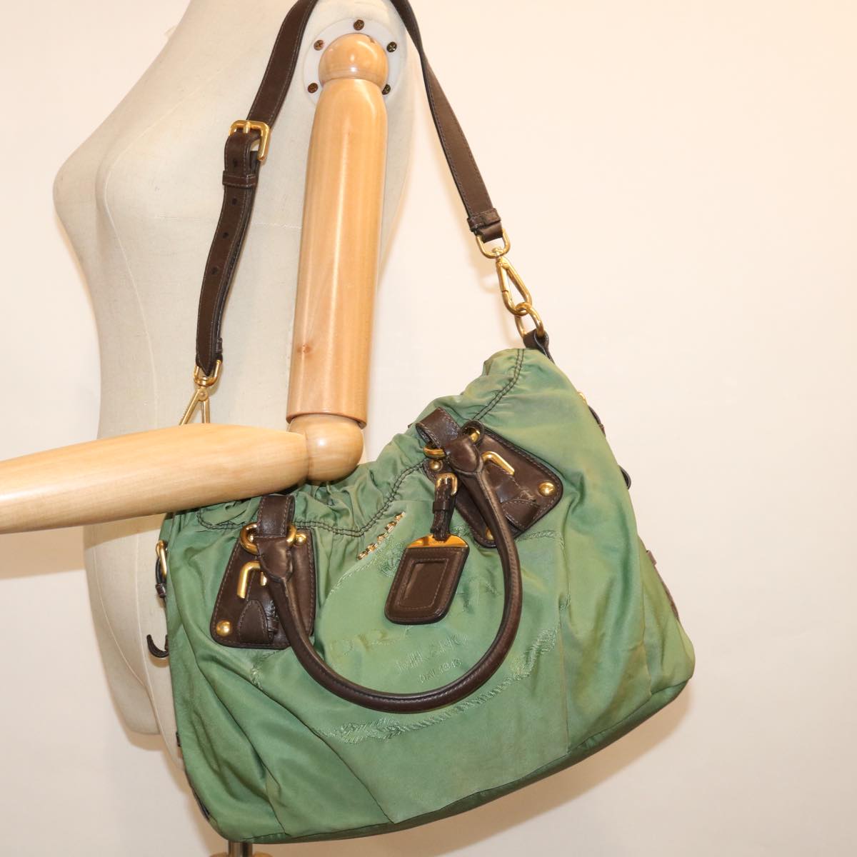 PRADA Tote Bag Nylon 2way Green Auth ac2859