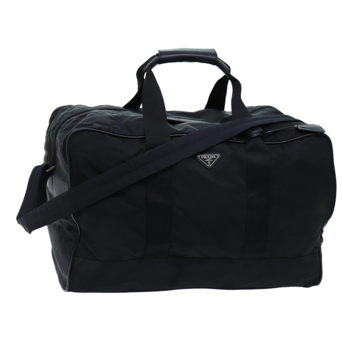 PRADA Boston Bag Nylon 2way Black Auth ac2868