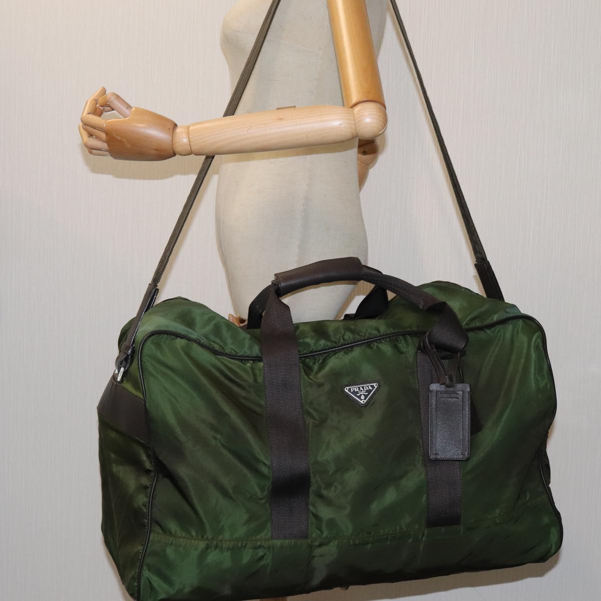 PRADA Boston Bag Nylon 2way Green Auth ac2869